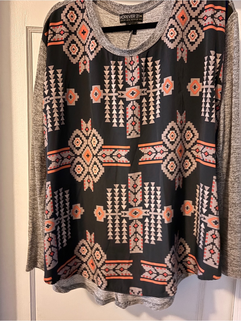Forever 21 Black Aztec-Print High-Low Skirt with Coral & Gray Accents